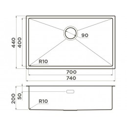 Мойка 33980 Omoikiri Taki 74-U, нержавеющая сталь, 740x440x200 мм, 1.2 мм, шумоподавление