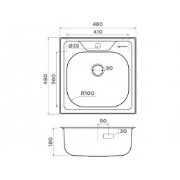 Мойка Omoikiri Saru 48-IN 34183, нержавеющая сталь, 480x480 мм, шумоподавление.