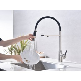 Смеситель Paulmark Magneto One 26590, 2 в 1, брашированная сталь, 360° поворот, латунь.