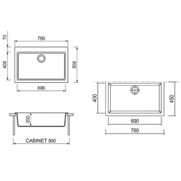 Мойка Longran Cube CUG760.500 - 27594, гранит, 760x500 мм, врезная, 80 см