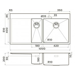 Мойка Omoikiri Akisame 100-2-R-LG нерж. сталь/светлое золото (4973090)