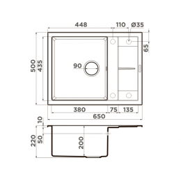 Мойка 34297 Omoikiri Sumi 65A-WG Artceramic 650x500 мм, врезная, с крылом