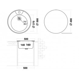 Мойка Ukinox Фаворит FAD500 -4C 0C, SKU 24712, нержавеющая сталь, Ø 500 мм, врезная.