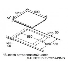 Варочная панель MAUNFELD EVCE594SMDPBK 59 см, 4 конфорки, черная, стеклокерамика, 6600 Вт, SKU 35715