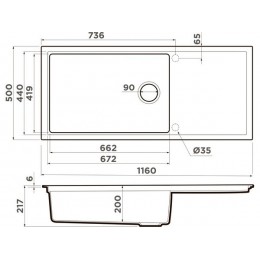 Мойка 34228 Omoikiri Sintesi 116-CN Artceramic 1160x500 мм с крылом