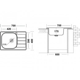 Мойка Ukinox Спектр SPM700.480 -GT6K 1R, нержавеющая сталь, врезная, 700x480 мм, правая чаша, матовая.