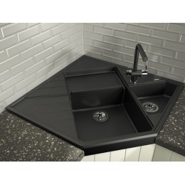 Мойка Florentina Бомбей шампань 27262, кварц, 2 чаши, 900x900 мм, с крылом и переливом