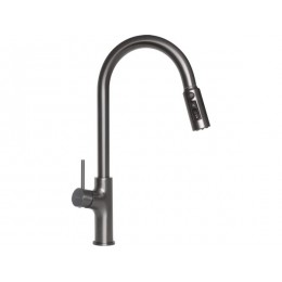 Смеситель Longran Techno LM2171 GunGrey, SKU 27662, нержавеющая сталь, высокий поворотный излив, выдвижной, фильтр воды