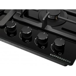 Варочная панель Kuppersberg FG 61 B газовая 60 см, черная, стекло 8 мм, чугунные решетки, SKU 34477