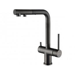 Смеситель Paulmark Serpentine SE213222-GM, SKU 25481, однорычажный, воронёная сталь, выдвижной излив.