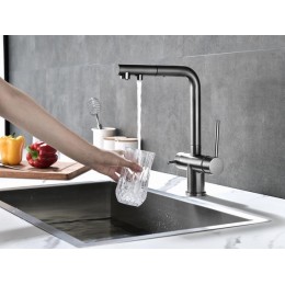 Смеситель Paulmark Serpentine SE213222-GM, SKU 25481, однорычажный, воронёная сталь, выдвижной излив.