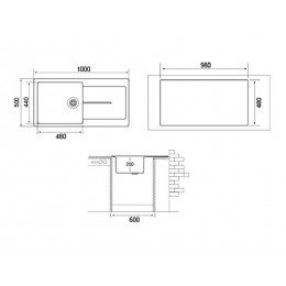 Мойка Longran Enigma ENG1000.500 - 07 Alpina, врезная, гранит, 1000x500 мм, чаша 480x440 мм, 200 мм глубина, перелив.