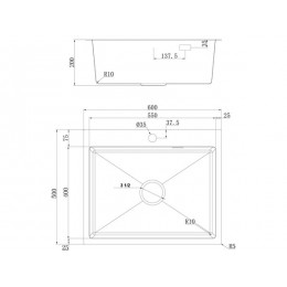 Мойка Ukinox Практика PRB600.500 -GT10C 0CW & S, нержавеющая сталь, 600x500 мм, 1 чаша, прямоугольная, 200 мм глубина, SKU 28905.