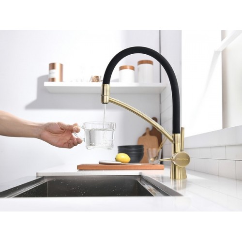 Смеситель Paulmark Siegen Si213111-BR - бронзовый с черным шлангом для кухни и ванной