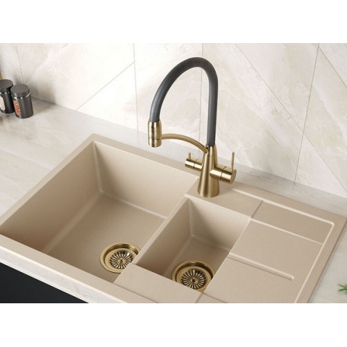 Смеситель Paulmark Siegen Si213111-BR - бронзовый с черным шлангом для кухни и ванной
