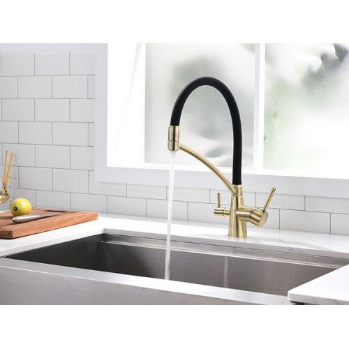 Смеситель Paulmark Siegen Si213111-BR - бронзовый с черным шлангом для кухни и ванной