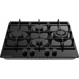 Варочная панель MEFERI MGH604BK GLASS ULTRA 60 см, газовая, черная, 4 конфорки, электроподжиг, чугунная решетка, SKU 29312
