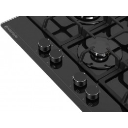 Варочная панель MEFERI MGH604BK GLASS ULTRA 60 см, газовая, черная, 4 конфорки, электроподжиг, чугунная решетка, SKU 29312