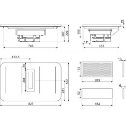 Варочная панель SMEG HHSL7844X 82,7 см, индукционная, черная, 4 зоны, 7600 Вт, с вытяжкой