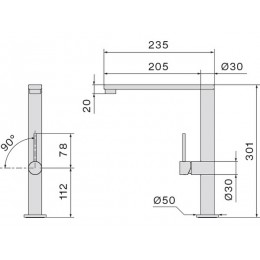 Смеситель Falmec PURE STEEL FLAT 25914, однорычажный, поворотный излив, 301 мм.