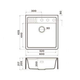 Мойка 35526 Omoikiri Kinokawa 60-GB Artceramic, фронтальная, 600x635 мм