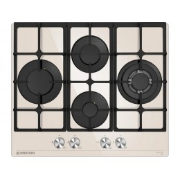 Варочная панель MEFERI MGH604BG 34445 газовая 60 см, бежевый, стекло, 4 конфорки, электроподжиг