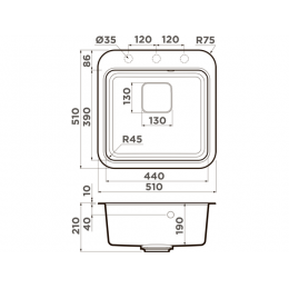 Мойка Omoikiri Tasogare 51-BE 34648 Artgranit, 510x510 мм, врезная, 10 мм, для тумбы от 50 см