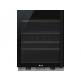 Винный шкаф SMEG CVI638LN3 60 см, черное стекло, 38 бутылок, 2 зоны, SKU 25963