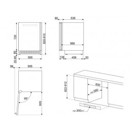Винный шкаф SMEG CVI638LN3 60 см, черное стекло, 38 бутылок, 2 зоны, SKU 25963
