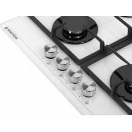 Варочная панель MEFERI MGH604WH GLASS POWER 29472, газовая, 58 см, 4 конфорки, белая, стекло.