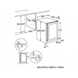 Винный шкаф MAUNFELD MBWC-135S54, черный, встраиваемый, 135 л, 54 бутылки, сенсорное управление.