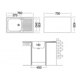 Мойка Ukinox Классика CLM760.435 -5K 1R, SKU 16918, нерж. сталь, 0,5 мм, врезная, 1 ½’’, 760х435 мм.