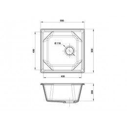 Мойка Granfest GF-U-500 топаз, 50 см, мрамор, 1 чаша, 500x500 мм, SKU 13926