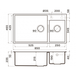 Мойка 34933 Omoikiri Tedori 85-2-U-ES 850x465mm Tetogranit