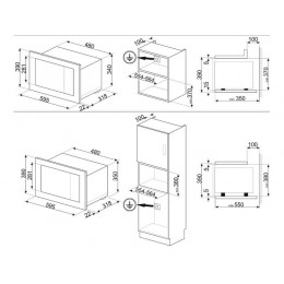 СВЧ-печь SMEG FMI120B3, 60 см, черное стекло, 20 л, 800 Вт, сенсорное управление, 5 функций, SKU 26834