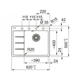 Мойка Franke CNG 611/211-62 TL, 1 чаша справа, гранит, 62x50 см, SKU 27844