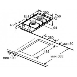 Варочная панель MAUNFELD 36171 газовая 2 конфорки, нержавеющая сталь, 290 мм