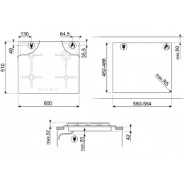 Газовая варочная панель SMEG PV264B 60 см, черная, стекло, 4 горелки, 33683