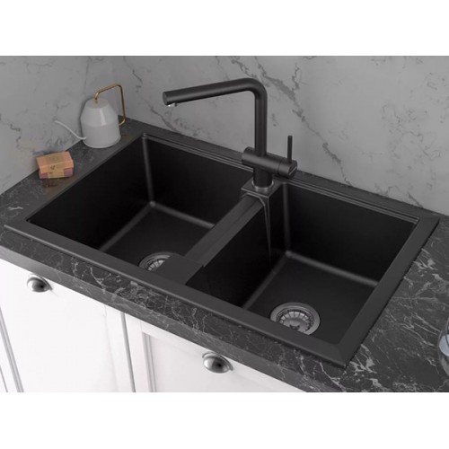 Мойка Paulmark Tandem 80/2 PM238150-BL из черного гранита – стиль и функциональность для вашей кухни