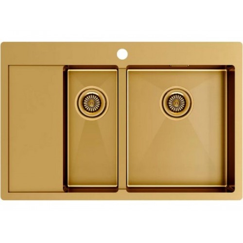 Мойка Paulmark Kroner 78/2SF PM227851-BGR в брашированном золоте - Стиль и Функциональность для Вашей Кухни