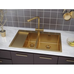 Мойка 22695 Paulmark Kroner 78/2SF, врезная, 60 см, нержавеющая сталь, брашированное золото.