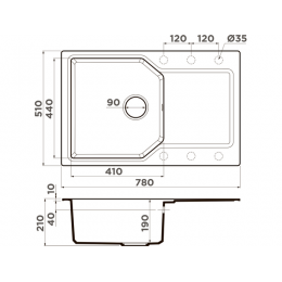 Мойка 34505 Omoikiri Yonaka 78-PA Artgranit, врезная, 780х510 мм, с крылом