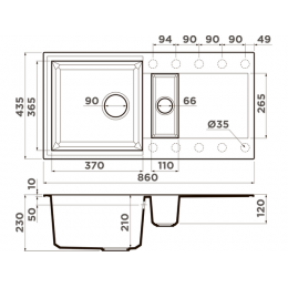 Мойка 35010 Omoikiri Sakaime 86-2-BE Tetogranit, 860x435 мм, врезная, с крылом