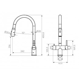 Смеситель Kuchenstern BRUNN-FS 30720, нержавеющая сталь, однорычажный, выдвижной излив