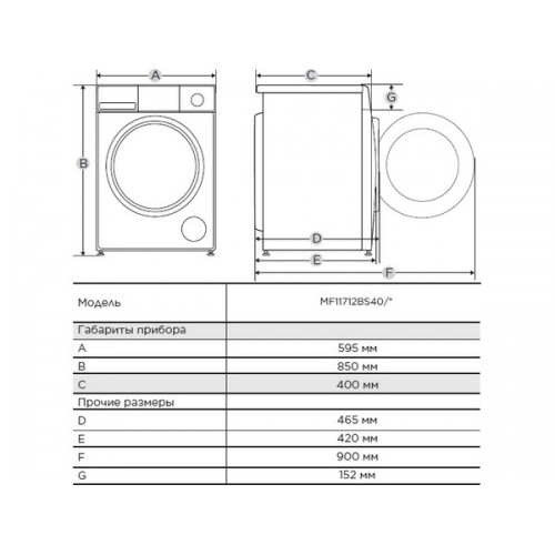 Стиральная машина MIDEA MF11712BS40/W - Эффективная стирка и современный дизайн
