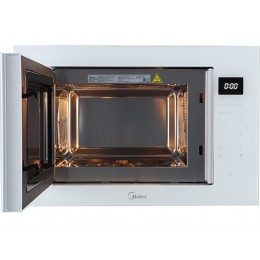 СВЧ-печь Midea MI10257GW 60 см, белая, 25 л, 900 Вт, сенсорное управление, кварцевый гриль, 8 автопрограмм, LED освещение, нержавеющая сталь, SKU 30967.