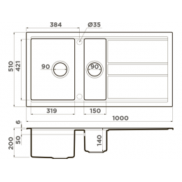 Мойка Omoikiri Kitagawa 100-2-GB 34367 Artceramic 1000x510 мм с крылом