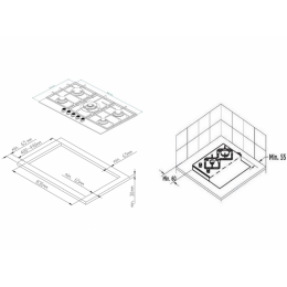 Газовая варочная панель Kuppersberg FG 95 B, 86 см, черная, стекло, мощность 2-4,2 кВт, SKU 24168