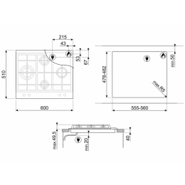 Варочная панель SMEG PX364L 60 см, 4 конфорки, нержавеющая сталь, газовая, SKU 28076