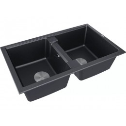 Мойка Paulmark Tandem 80/2 PM238150-BLM, гранит, 810x500 мм, 2 чаши, черный, SKU 23784